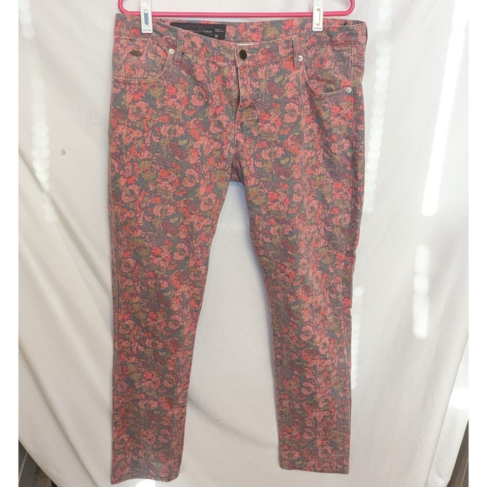 Armani Exchange A|X Womens Cropped Jeans 32 Floral Green Pink Red Designer
